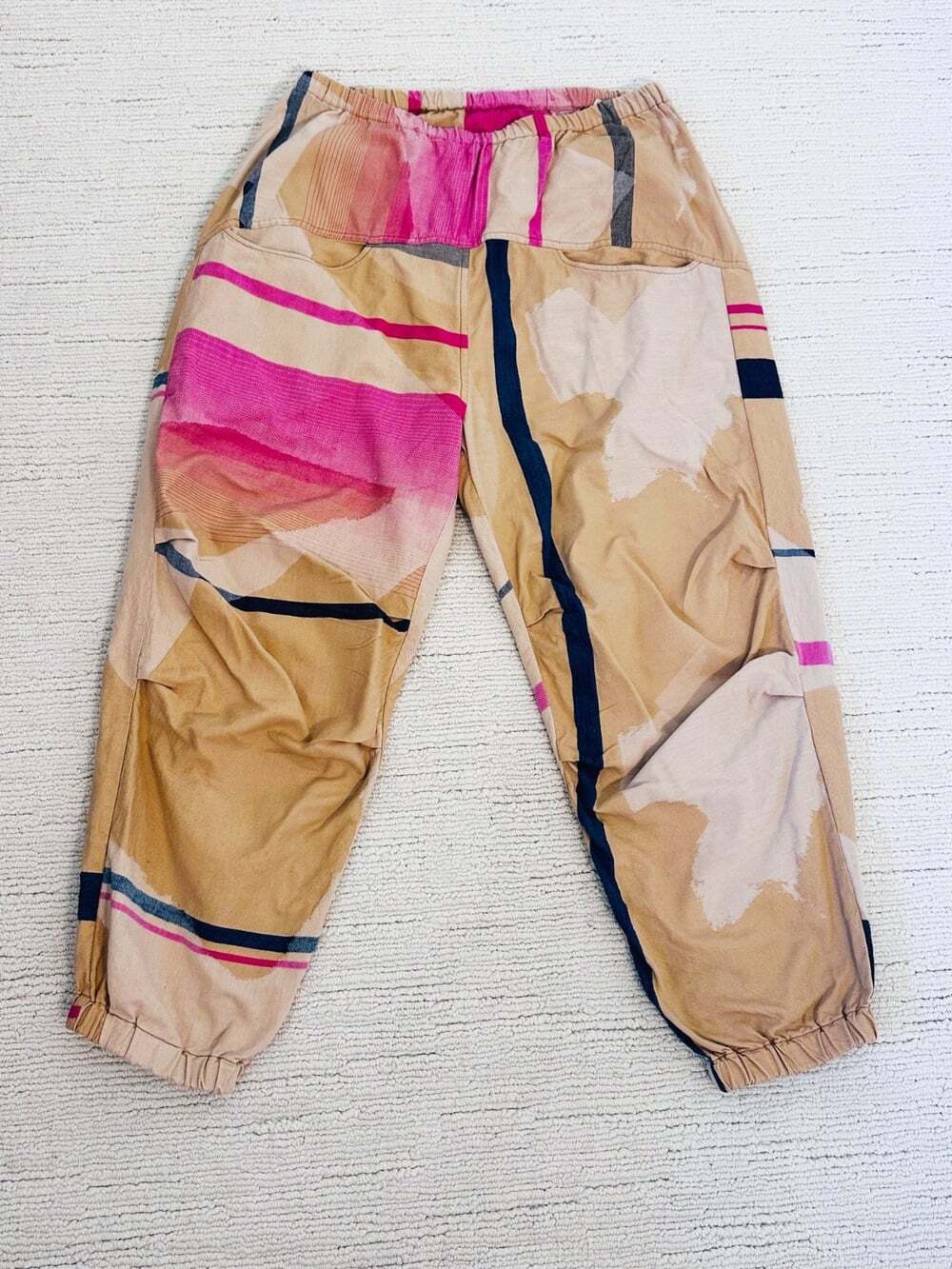 TAMAKI NIIME Mens Size M Tan/Pink Joggers Unisex Japan Relaxed Festival Artistic